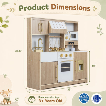 Costzon Wooden Play Kitchen for Kids Toddler Pretend Kitchen Toy with Realistic Lights