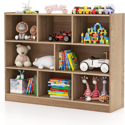 Costzon Kids Toy Organizers and Storage, Wooden 3 Tier Bookshelf with 8 Compartment Cubes to Organize Books
