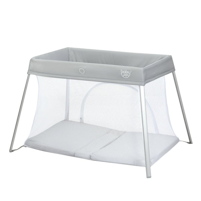 BABY JOY Baby Foldable Travel Crib, 2 in 1 Portable Playpen with Soft Washable Mattress, Side Zipper Design - costzon