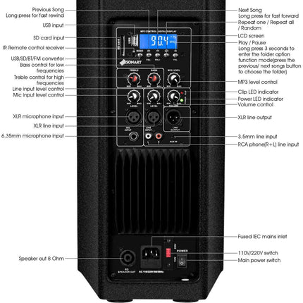Costzon Active 3-Way 6.5'' 200W All-in-one PA Speaker DJ Loud Speaker with Bluetooth - costzon