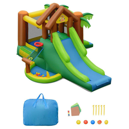 BOUNTECH Inflatable Bounce House, Jungle Jumping Bouncer w/ Double Slides (Without Blower) - costzon