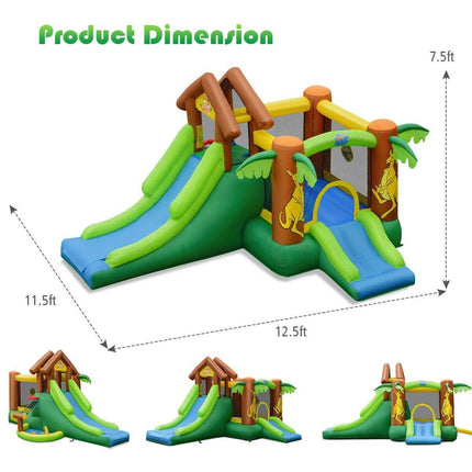 BOUNTECH Inflatable Bounce House, Jungle Jumping Bouncer w/ Double Slides (Without Blower) - costzon