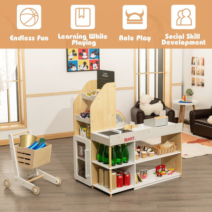 Costzon Pretend Grocery Store Playset, Supermarket Play Toy with Shopping Cart (Play Food Set are not Included) - costzon