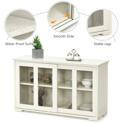 Costzon Kitchen Storage Sideboard (Cream White with Sliding Door Window) - costzon