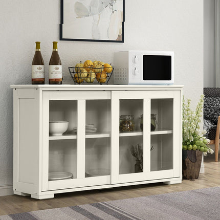 Costzon Kitchen Storage Sideboard (Cream White with Sliding Door Window) - costzon