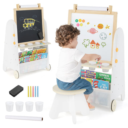 Costzon Easel for Kids 4 in 1 Toddler Activity Table & Stool Set with Magnetic Whiteboard