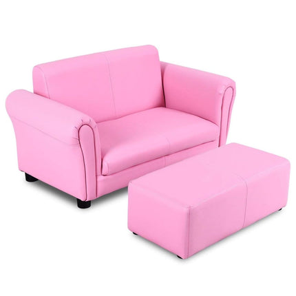 Costzon Toddler Couch with Footstool 2 in 1 Double Seat Children's Sofa