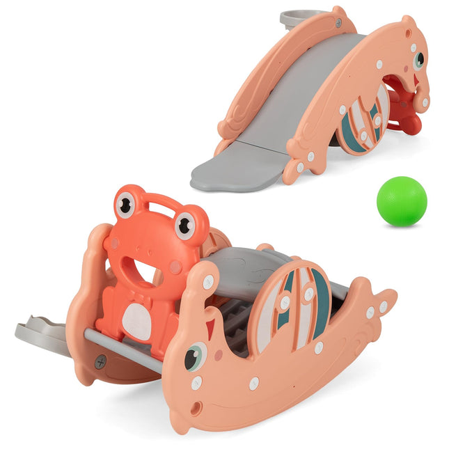 Costzon 4 in 1 Toddler Slide Rocking Toy, Slide for Kids with Basketball Hoop, Climber Playground Kids Slide for Both Indoors Outdoor Use