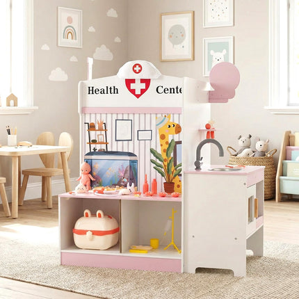 Costzon Wooden Doctor Playset Multi-Sided Pretend Play Doctor's Office