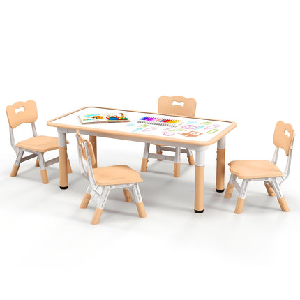 Costzon Kids Table and 4 Chair Set, Height Adjustable Toddler Desk and Chairs, Children Art Study Multi-Activity Table Set