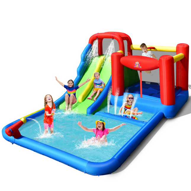 Costzon Inflatable Water Slide Park, Kids Giant Water Park Jumping Castle