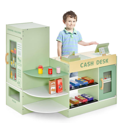 Costzon Pretend Grocery Store Playset, Wooden Supermarket Toy Set for Kids with Chalkboard