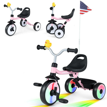 Costzon Toddler Bike Folding Kids Tricycle w/Glowing Wheels