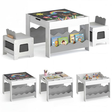 Costzon Kids Table and Chairs Wooden 4-in-1 Toddler Activity Desk Set
