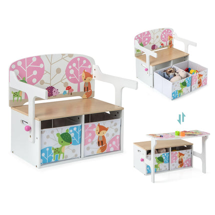 Costzon Kids Table and Chair Set, Convertible Toy Storage Bench with 2 Removable Fabric Bins