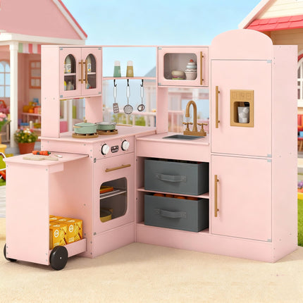 Costzon Corner Play Kitchen Little Chef Pretend Play Kitchen w/Real Light & Sound