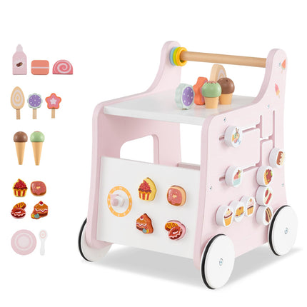 Costzon 2-in-1 Wooden Baby Walker Montessori Activity Center w/Storage