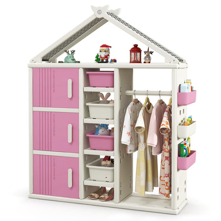 Costzon Kids Costume Storage Closet, Children Pretend Dresser Wardrobe