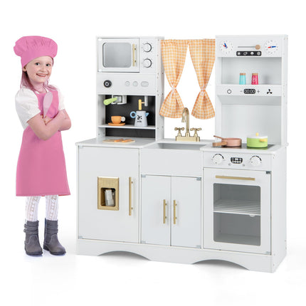 Costzon Kids Kitchen Playset, Wooden Pretend Play Kitchen, Toy Kitchen for Toddler Ages 3+