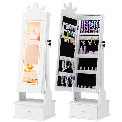 Costzon Lockable Standing Jewelry Organizer with Full-Length Mirror