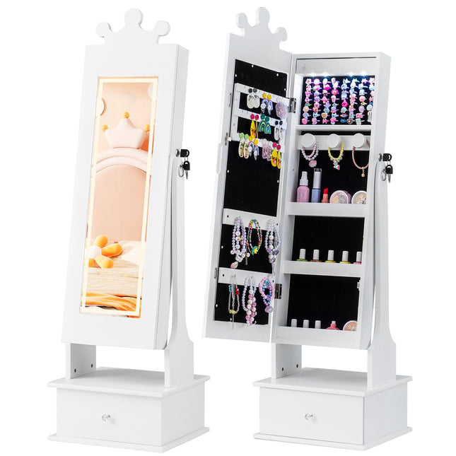 Costzon Lockable Standing Jewelry Organizer with Full-Length Mirror