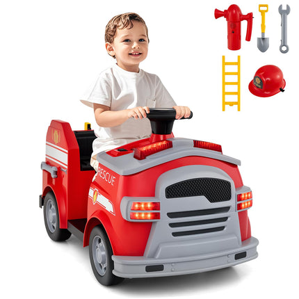 Costzon Ride on Fire Truck 12V Toddler Fire Toy Kids Car w/Shovel & Wrench