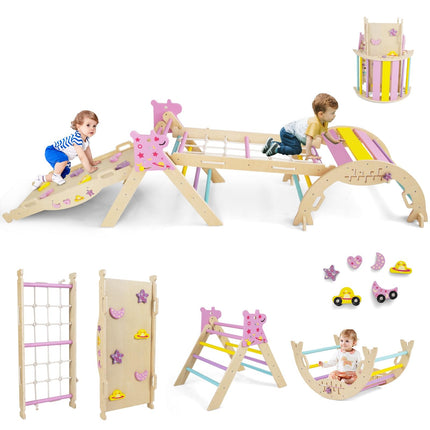 Costzon Pikler Triangle Set 9-in-1 Foldable Baby Climbing Toys