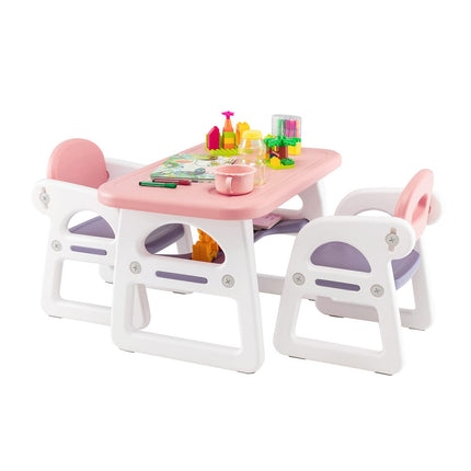 Costzon Kids Table and Chair Set, 3-Piece Plastic Activity Table with Building Blocks, Toddler Table and Chair Set