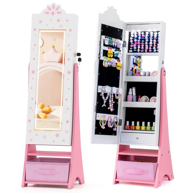 Costzon Children Dress Up Mirror Jewelry Cabinet for Little Girls