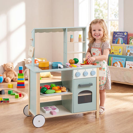 Costzon Play Kitchen for Kids | Rolling Chef Grocery Store Pretend Play Set for Girls Boys 3+