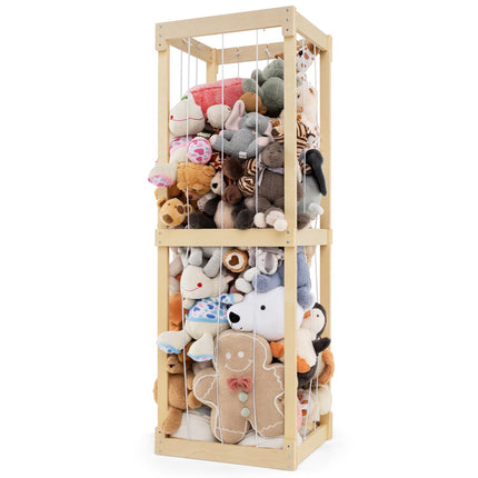 Costzon Extra Large Stuffed Animal Storage, Wooden Stuff Animal Organizer with Elastic Cords