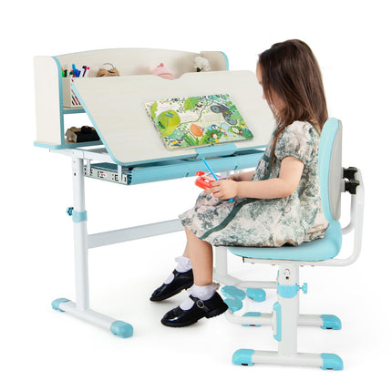 Costzon Kids Desk and Chair Set, School Study Table and Chair Set, Student Computer Workstation