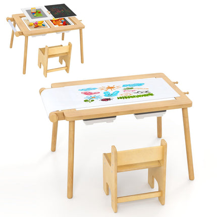 Costzon Kids Table and Chair 6 in 1 Sensory Desk Set w/Storage Bins