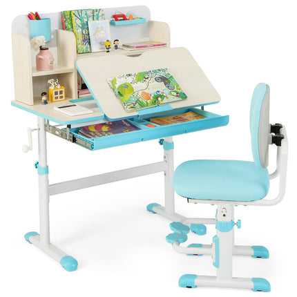 Costzon Kids Desk and Chair Set, Height Adjustable Children School Study Table and Chair Set