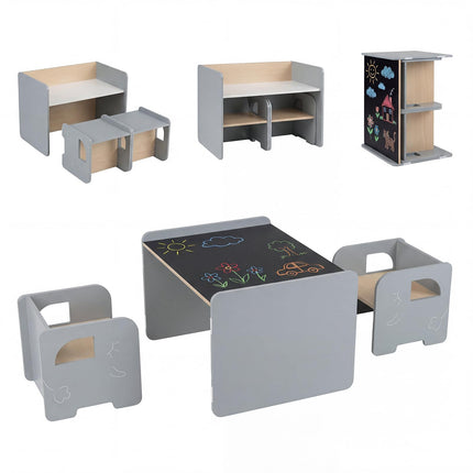 Costzon 3 PCS Kids Table and Chairs All in One Wooden Montessori Desk Set