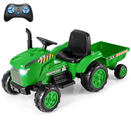 Costzon 2-in-1 Ride On Tractor, 12V Kids Ride on Car w/Detachable Trailer, Remote Control, Tractor Toys for Kids 3-8