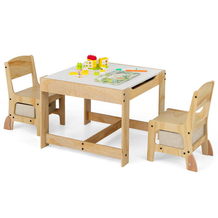Costzon Kids Table and Chairs 3 in 1 Wooden Activity Desk Set w/Double-Sided Tabletop