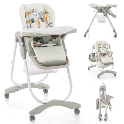 High Chair, Foldable Baby High Chair with Adjustable Height, Recline & Footrest, Double Removable Tray, Storage Basket