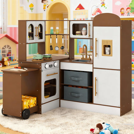 Costzon Corner Play Kitchen Little Chef Pretend Play Kitchen w/Real Light & Sound