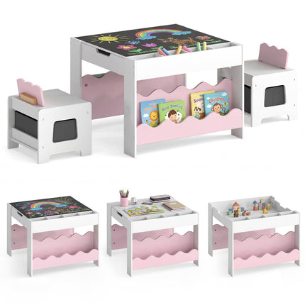 Costzon Kids Table and Chairs Wooden 4-in-1 Toddler Activity Desk Set