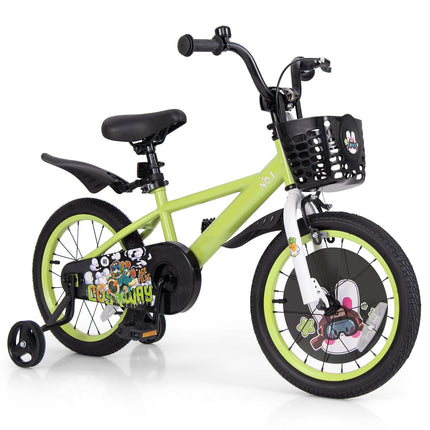 Costzon Kids Bike, 16 Inch Child Bike for 3-8 Years Old with Adjustable Height, Training Wheels, Storage Basket