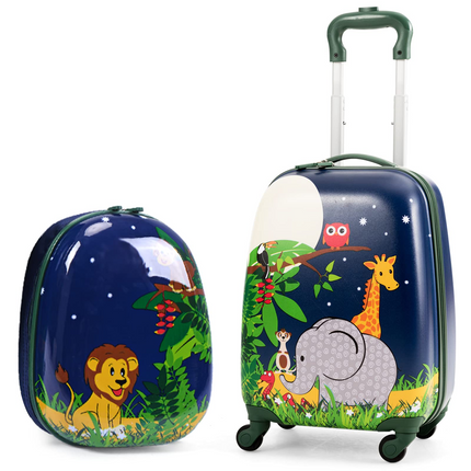 BABY JOY 2 PC Kids Luggage, 16" Toddlers Carry-on Suitcase & 12" Backpack Set
