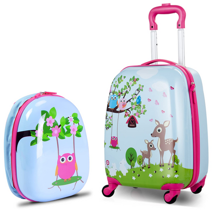 BABY JOY 2 PC Kids Luggage, 16" Toddlers Carry-on Suitcase & 12" Backpack Set