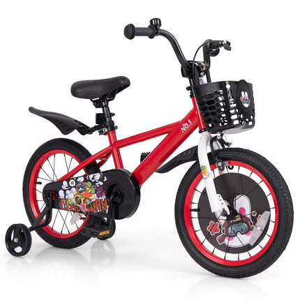 Costzon Kids Bike, 16 Inch Child Bike for 3-8 Years Old with Adjustable Height, Training Wheels, Storage Basket