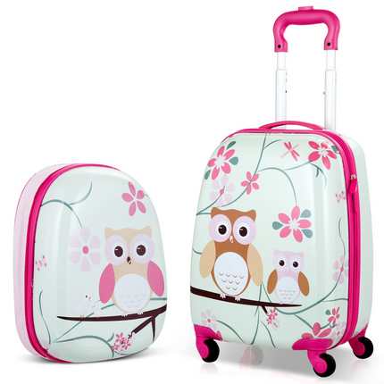 BABY JOY 2 PC Kids Luggage, 16" Toddlers Carry-on Suitcase & 12" Backpack Set