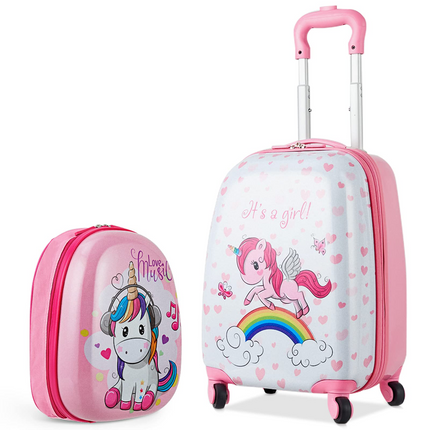 BABY JOY 2 PC Kids Luggage, 16" Toddlers Carry-on Suitcase & 12" Backpack Set