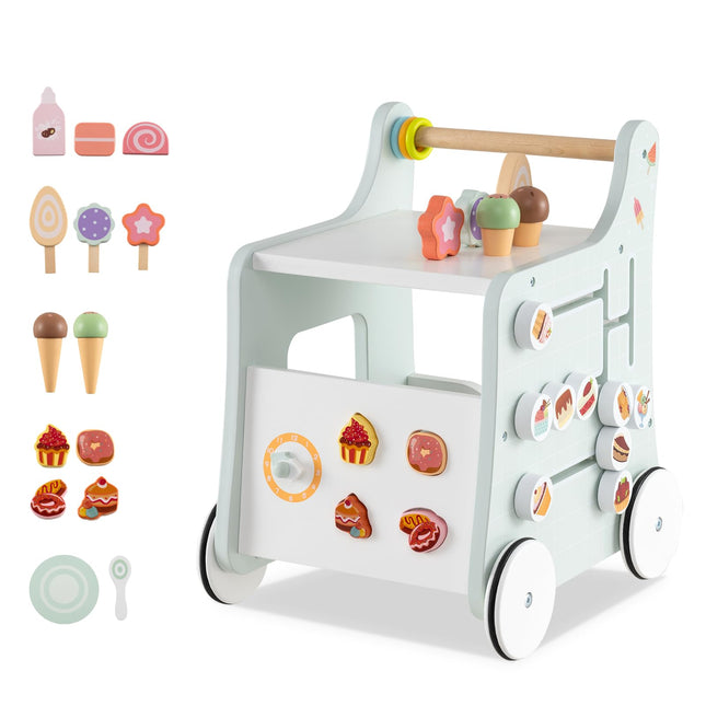 Costzon 2-in-1 Wooden Baby Walker Montessori Activity Center w/Storage