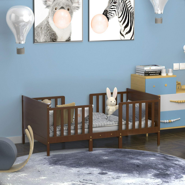 Costzon Toddler Bed Frame, 2 in 1 Convertible Wood Kids Bed w/Double Side Safety Guardrails