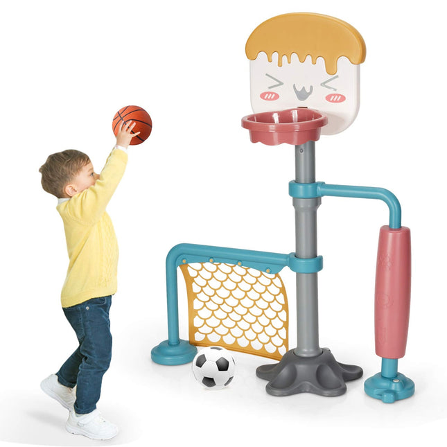 Costzon 3-in-1 Toddler Basketball Hoop & Soccer Goal Stand, Indoor & Outdoor Activity Center Basketball & Soccer for Kids