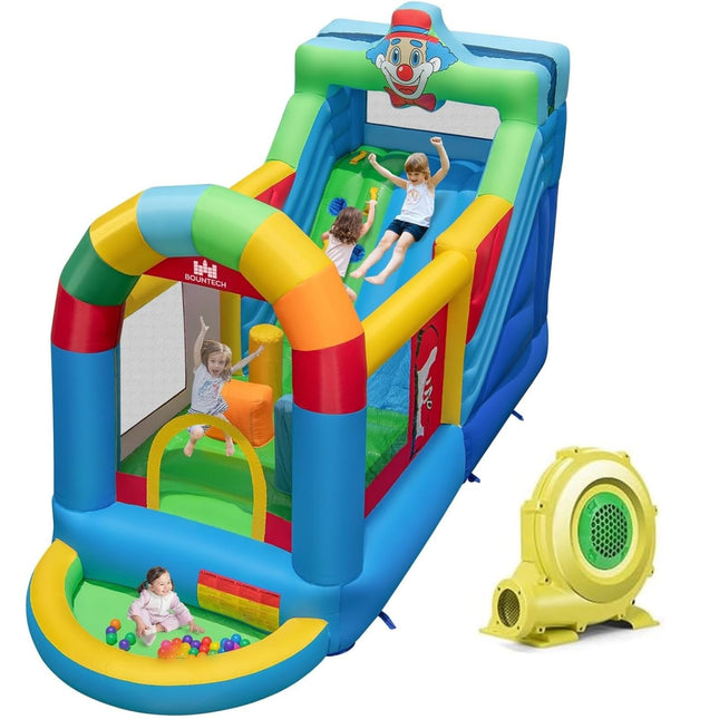 BOUNTECH Inflatable Bounce House, Clownland Bouncy House with Long Slide for Kids 3-6